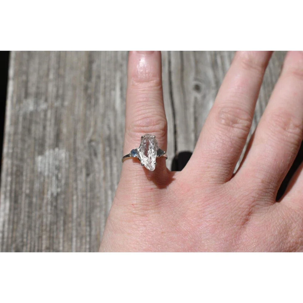 Engagement ring Montana sapphire and Lake County diamond  size 5 6 7 8 9 10 avel